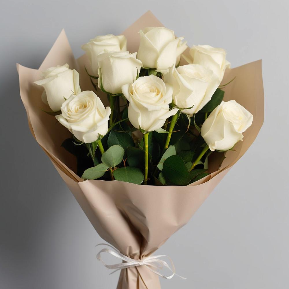 9 Белых роз Эдлесс Лав в Новороссийске Букет 9 Белых роз Эдлесс Лав в Новороссийске