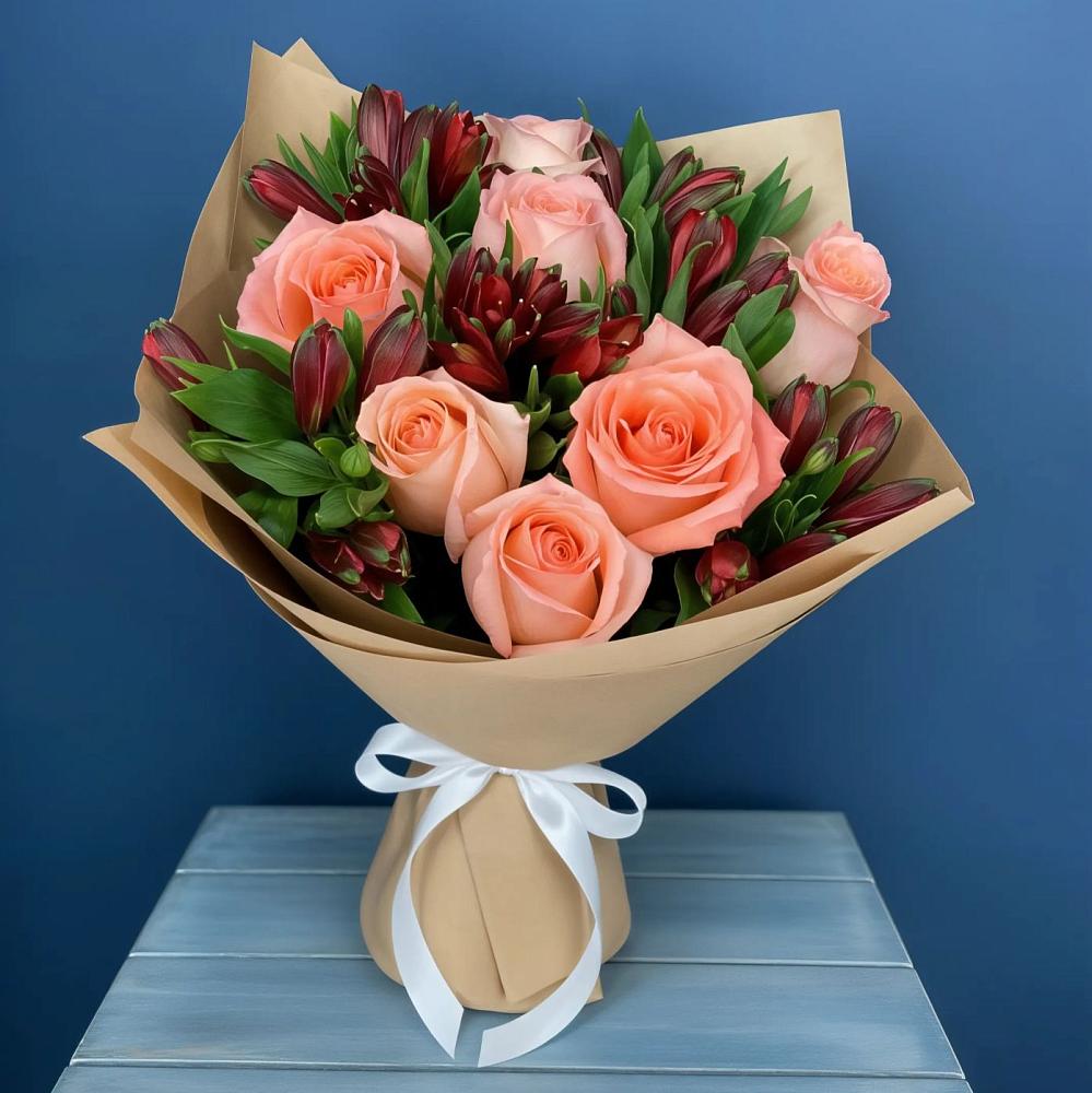 Букет Сплетённые любовью в Новороссийске Букет цветов из: Розы и Альстромерии в Новороссийске