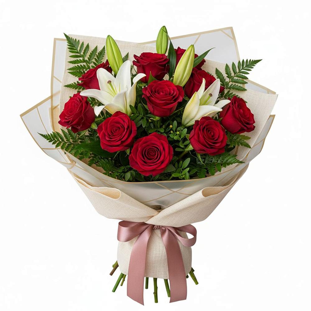 Букет высокая поэзия в Новороссийске Букет цветов из: Лилии и Розы в Новороссийске