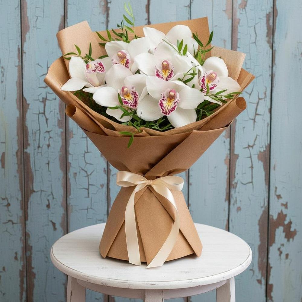 Букет Белые орхидеи в Новороссийске Букет цветов из: Орхидеи и Розы в Новороссийске