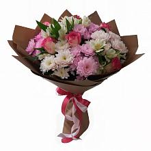 Букет Розовое очарование в Новороссийске Букет цветов из:  Хризантемы, Альстромерии и Розы в Новороссийске