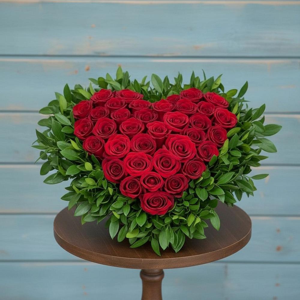 Композиция Сердце в любви в Новороссийске Цветочная композиция из Розы в виде сердца в Новороссийске