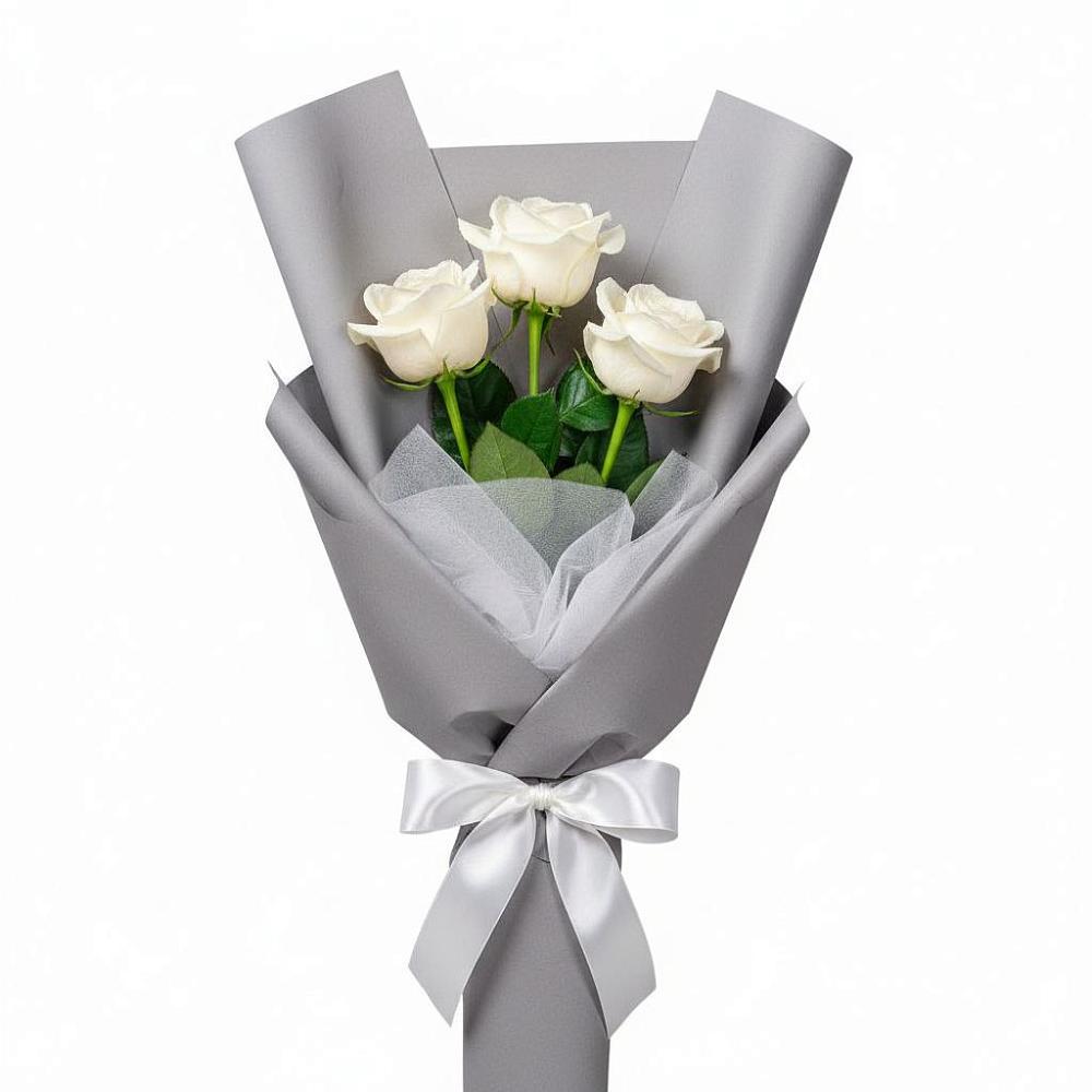 Букет 3 белые розы в Новороссийске Букет 3 белые розы в Новороссийске
