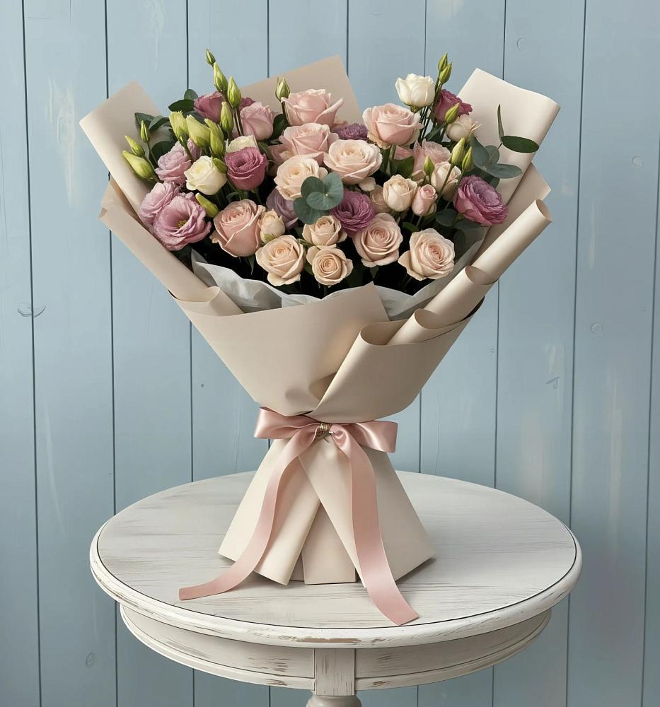 Букет бодрость в Новороссийске Букет цветов из: Розы и Лизиантусы в Новороссийске