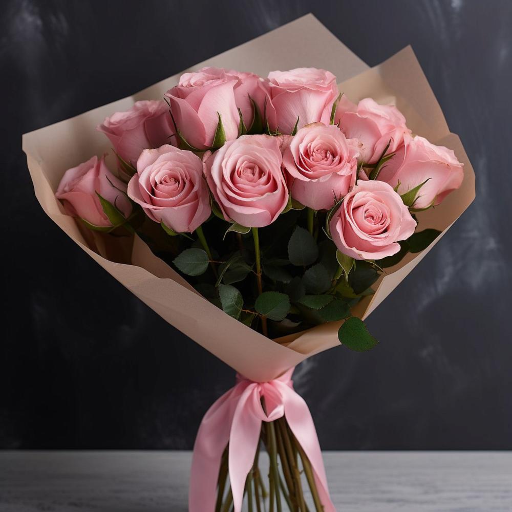 11 розовых роз в Новороссийске Букет 11 розовых роз в Новороссийске